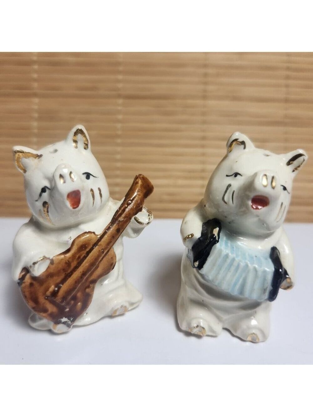 Vintage Pig Salt and Pepper Shakers Pigs Playing Instruments Cork Stoppers Japan